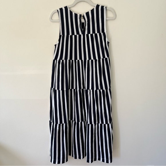 J.Crew Striped Tiered Relaxed Midi Cotton Tank Dress Navy Blue White - Picture 7 of 9